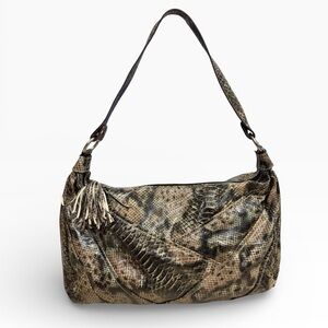 Genna De Rossi Chelsea Hobo Python Leather Slouchy Shoulder Bag Brown